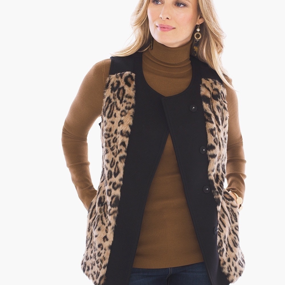 NWT Chico’s Womens Cheetah Vest | Size 8 (vanity size 1) | color Black